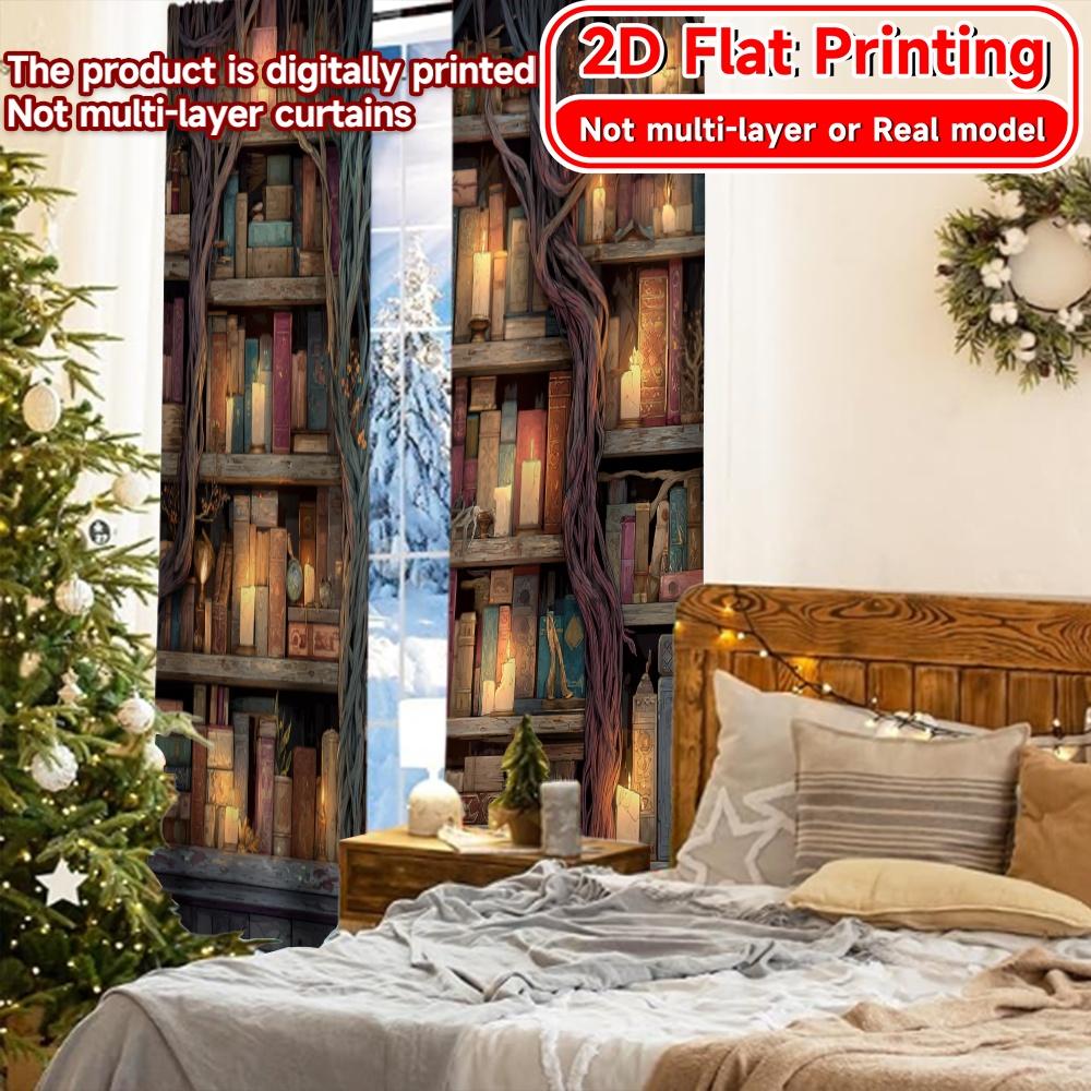 Set Of 2 Flat Printing Enchanted Bibliotheque Print Popular Curtains Prints Thermal Insulation Room Curtain With Semi Sheer Polyester