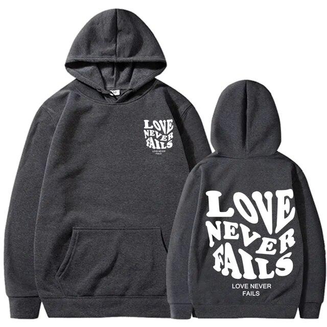 2023 Love Never Fails Print Letter Hoodies Women Sweatshirt Khaki Autumn Vintage Oversized Harajuku Loose Tops Casual Pullovers Unisex