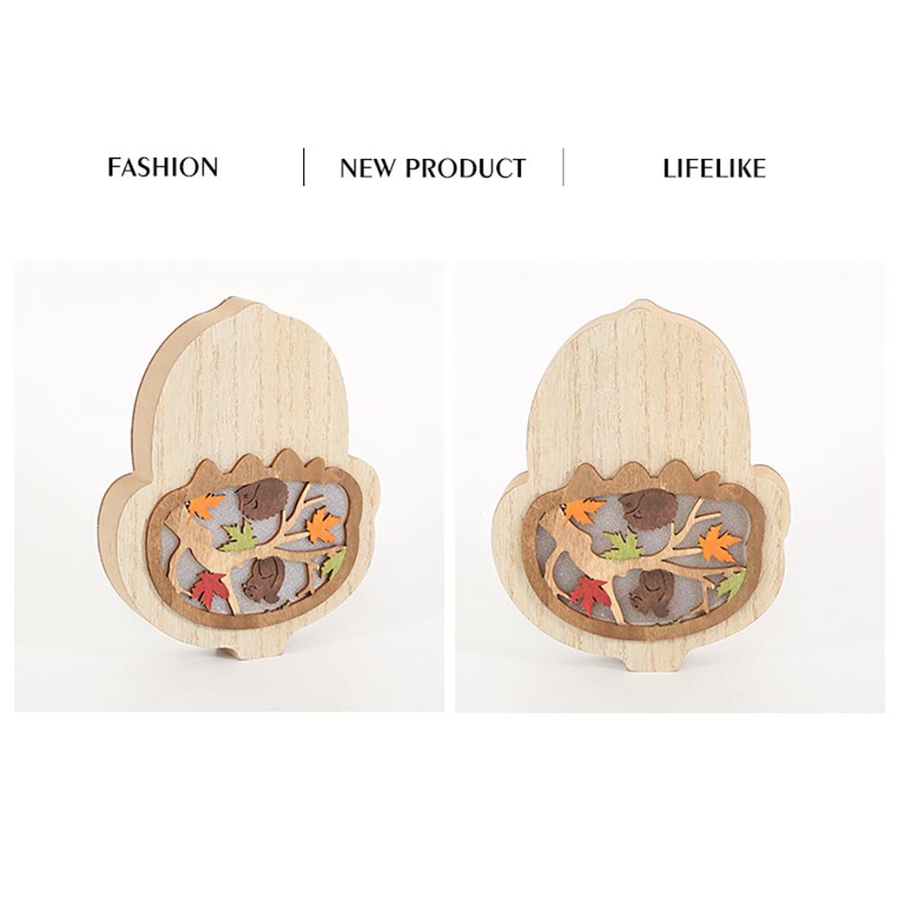 Wooden Ornaments With LED Light Squirrels Owls Hedgehogs Shape Carving Art Crafts Desktop Decoration For Thanksgiving Harvest Festival