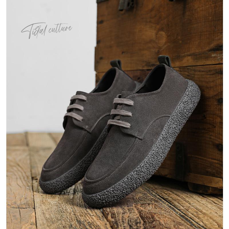 2024 Spring Cow Reversed Fleece Casual Shoes for Men's Korean Edition Lightweight and Breathable Soft Bottom Workwear Mens Shoes