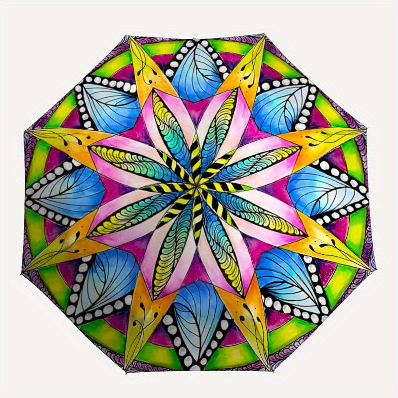 

1pc Mandala Artwork Folding Umbrella With Excellent UV Protection, 8 Ribs Casual Durable Lightweight Portable Travelling Umbrella For Men &