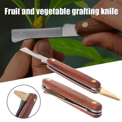 Herramientas de jardín cuchillo de poda de injerto plegable cortador de injerto de jardín profesional poda de árboles herramienta de cuchillo con mango de madera de acero inoxidable
