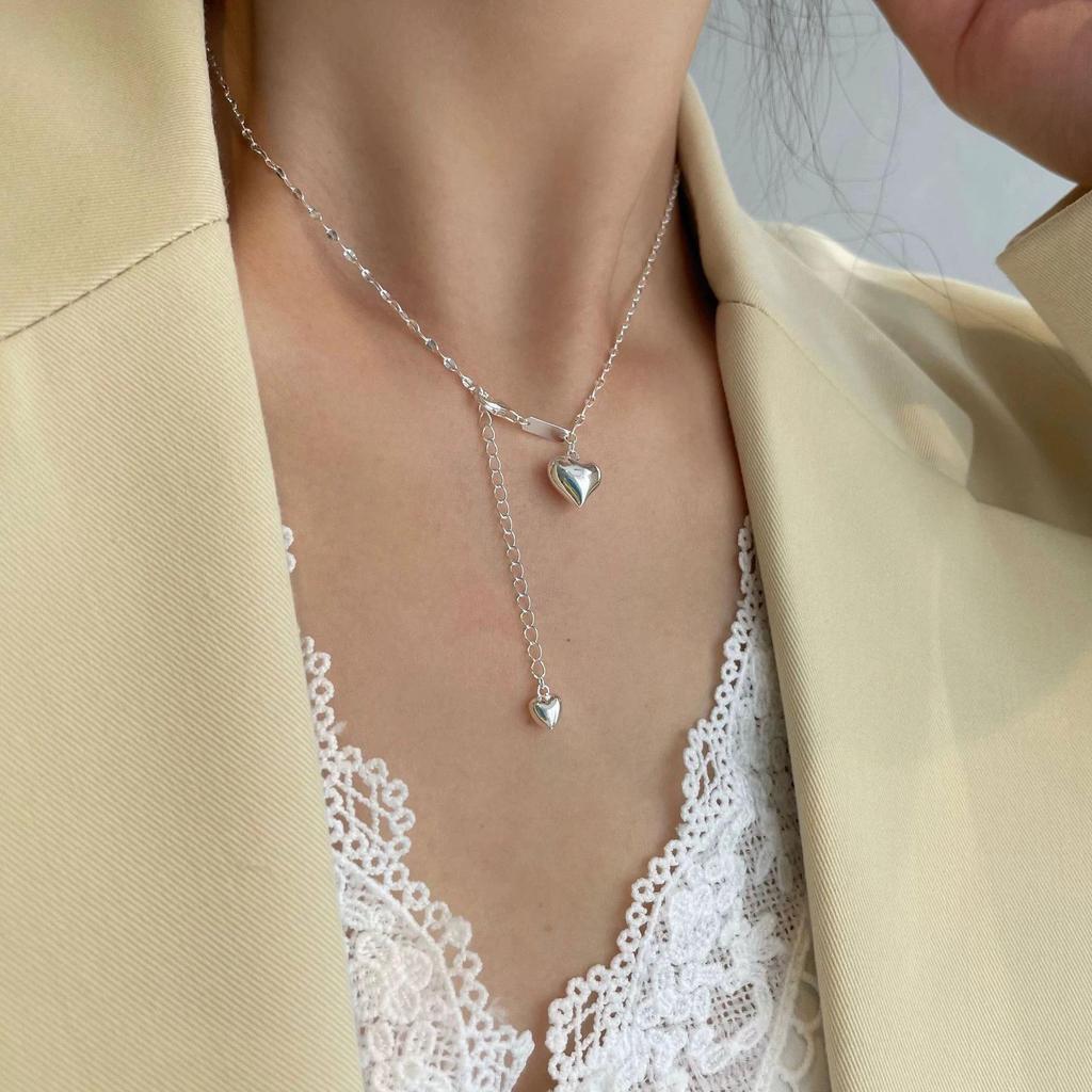 Sweet Double Heart Minimalist Necklace - Trendy & Versatile Clavicle Chain for Good Luck