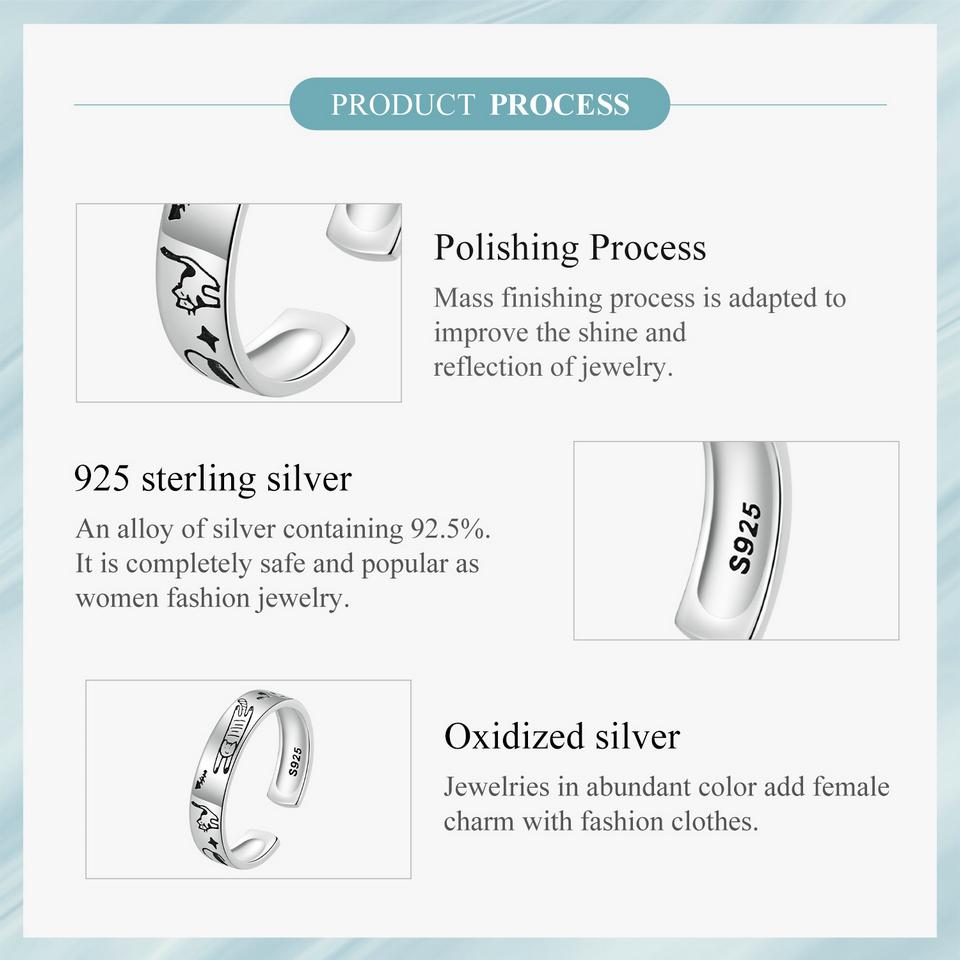 WOSTU 925 Sterling Silver Zlatý retrívr Psí nastavitelné prsteny pro ženy Krásný 3D prsten pro domácí mazlíčky se zvířaty Dívka k narozeninám rodinný dárek