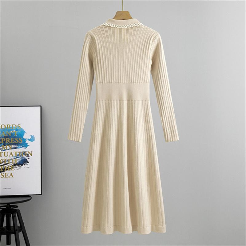 Spring Small Fragrant Style Lapel Knitted Long Dress Elegant And Slimming Dress For Women