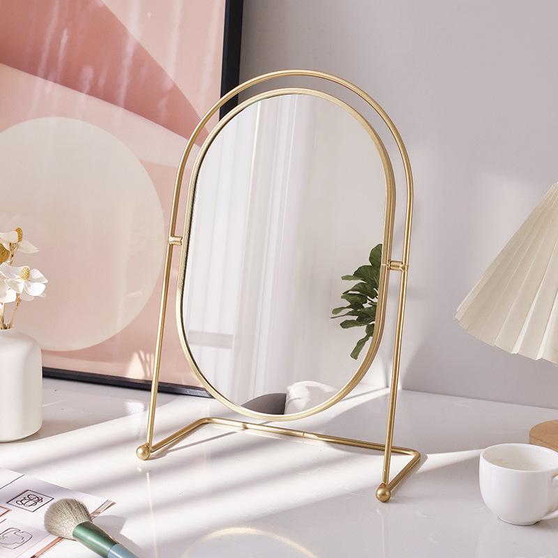 Light Luxury Rotating Makeup Mirror, High Definition Round Cosmetic Mirror for Bedroom Desk, Dorm Home Vanity Table