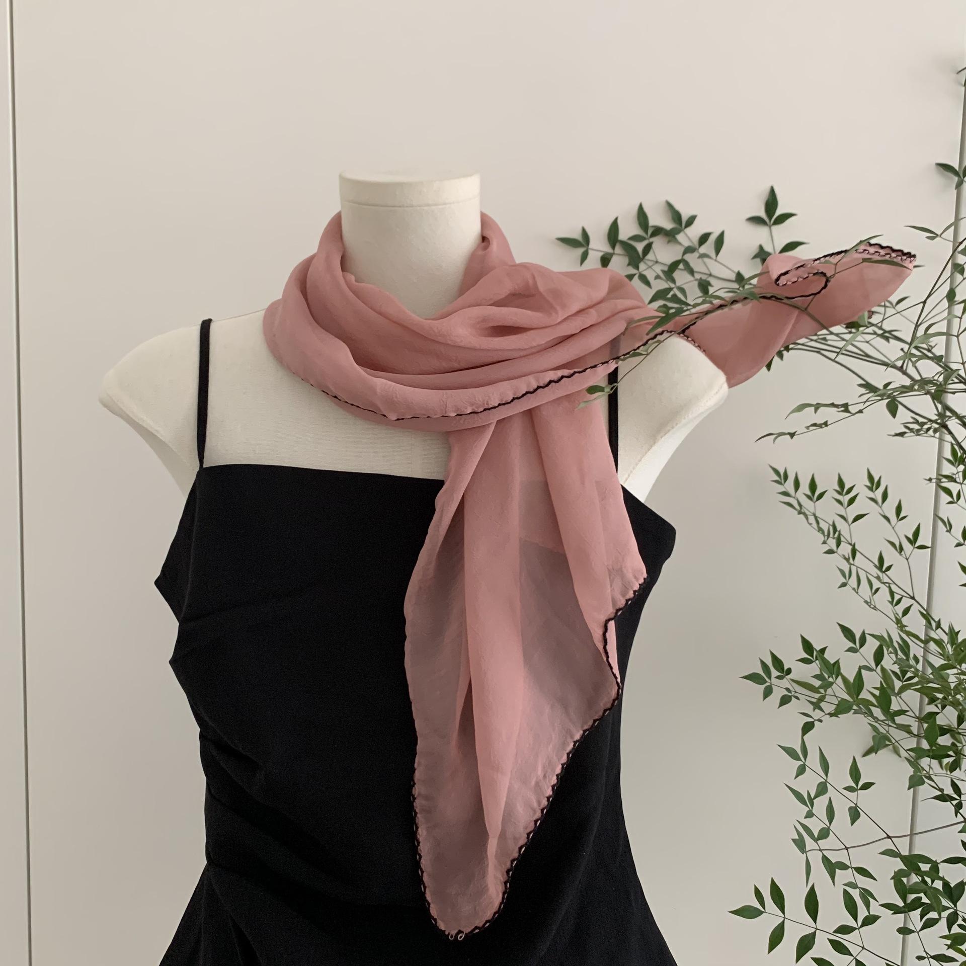 

Summer And Autumn Rice Apricot White Black Thin Sunscreen Short Small Silk Scarf Solid Color Scarf Decorative Shirt With Skirt 48-115