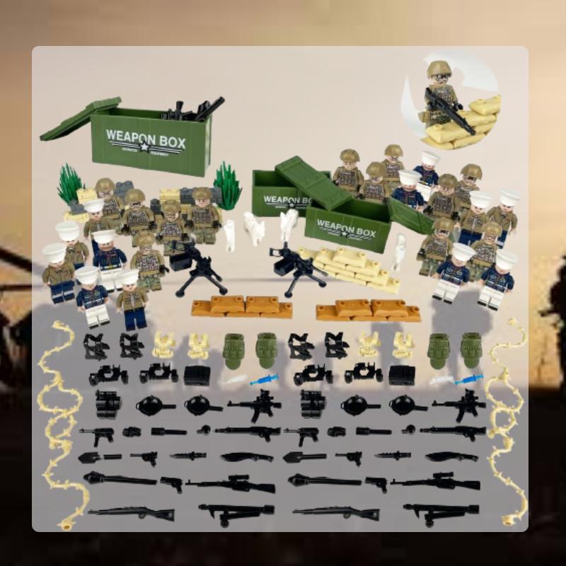 Moc Military Soldiers Building Blocks Figurines Set Plastic Toy With Weapon Accessories And Equipment Bag