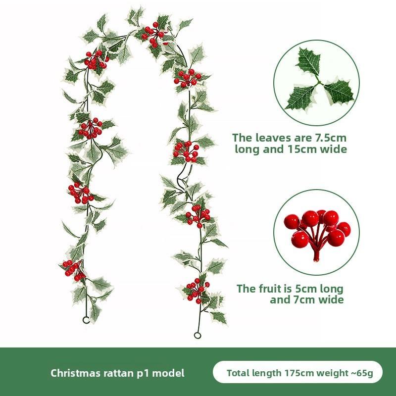 Christmas Simulation Red Fruit Vine With Artificial Pine Needles For Holiday Home Decor
