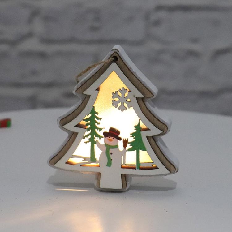 Christmas Light Luminous Ornament Wooden Christmas Tree Hanging Pendant Decor