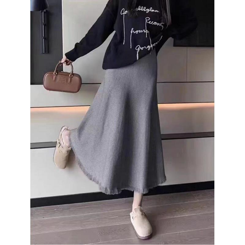 KANING Damen Quasten Wollstrick High Waist Midi Rock - Schlankmachend Unifarben für Herbst/Winter