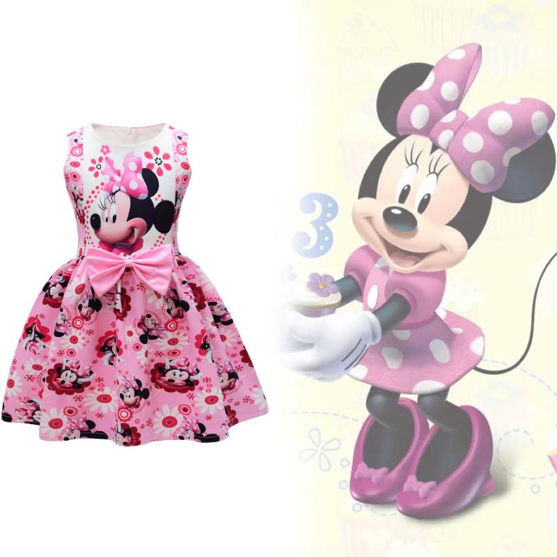 Rochie Fetiță Minnie Mouse Cu Imprimeuri Desenate Pentru Fete De Vară Rochie Casual Din Amestec De Bumbac Fete