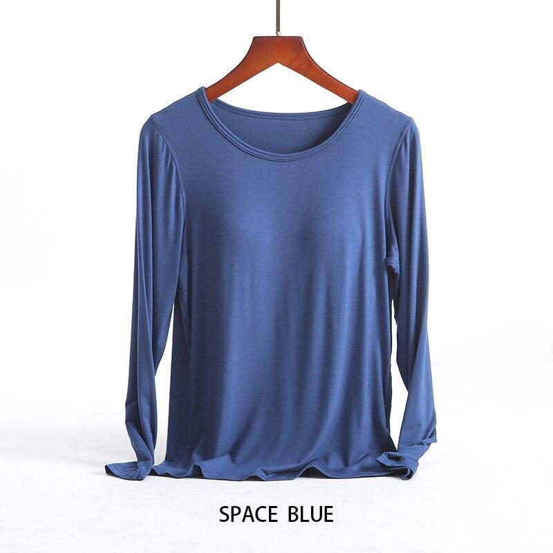 Spring and Autumn Long-sleeved Pajamas with Chest Pad Home Service Bra Integrated Autumn Home Base Inner Wear for Women