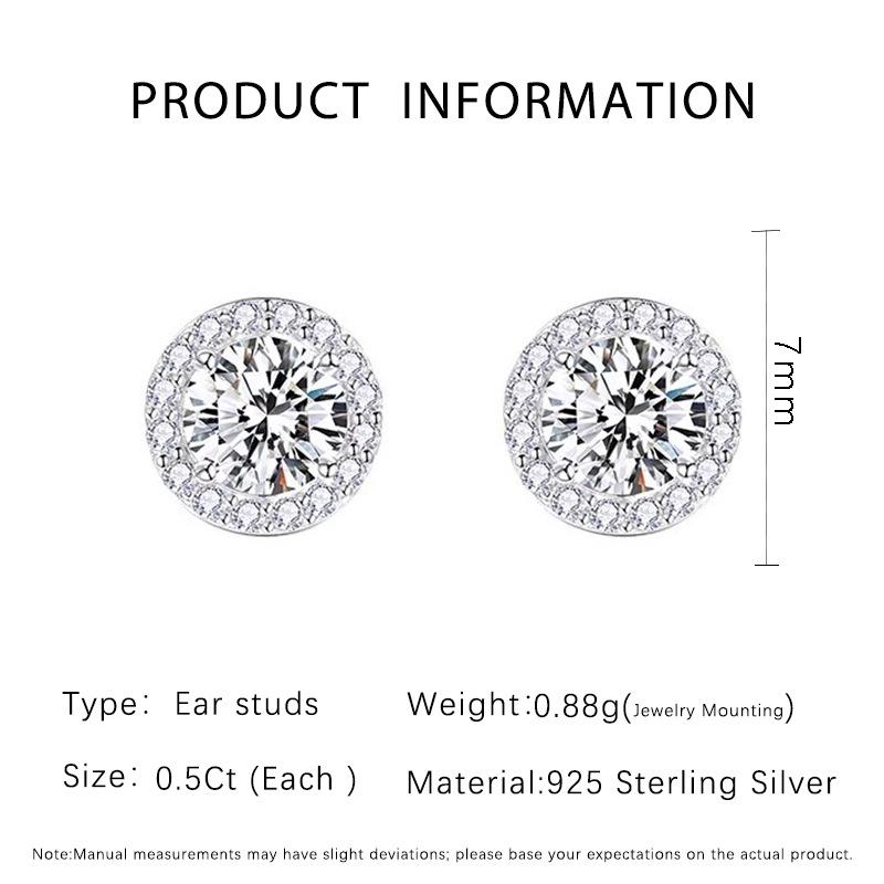 Princess Round Moissanite Stud Earrings, Classic Six-Prong Design, S925 Sterling Silver, 2025 Style 925 Silver