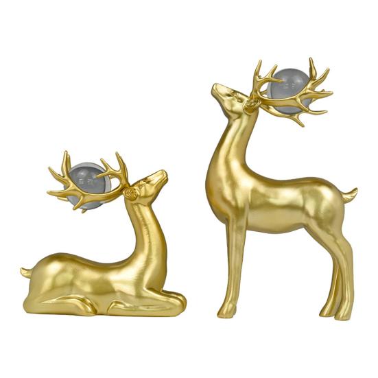 2Pcs Wealth Deer Ornament The Deer of Fortune Figurine Resin Modern Artistic Tabletop Deer Statue Gift for Birthday Housewarming