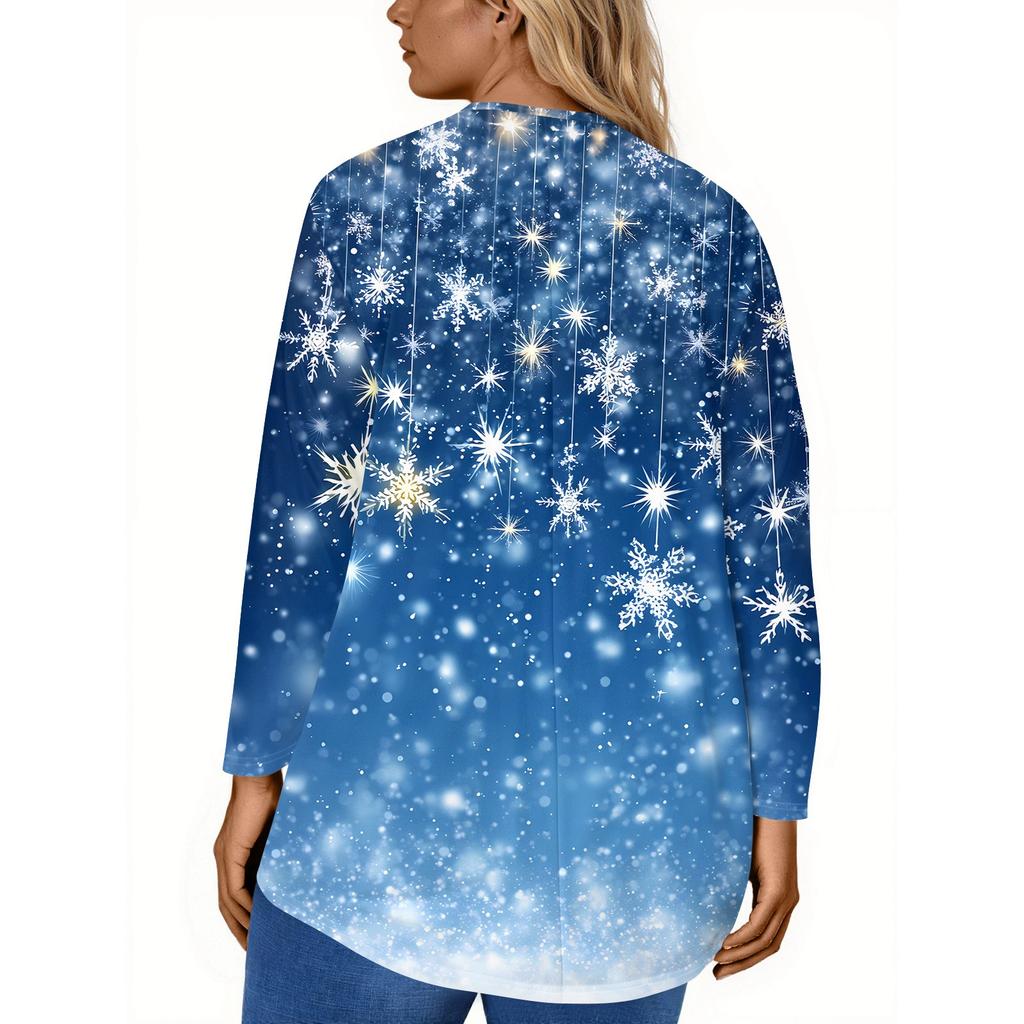 Women's Fashion Large Size Round Neck Long Sleeve Casual Christmas Print Loose Pullover Top