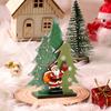 Lighted Christmas Tree Tabletop Decoration with Wooden Holiday Display for Festive Home Party Decor