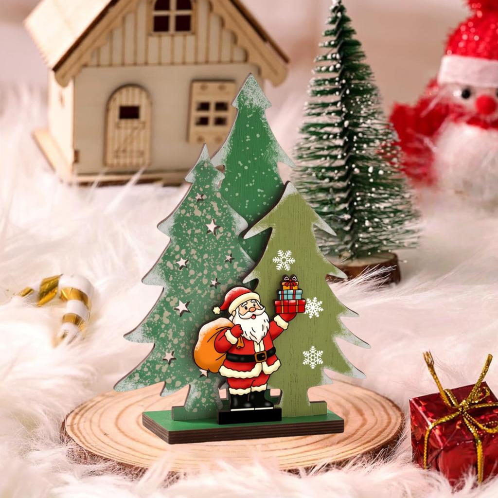 Lighted Christmas Tree Tabletop Decoration with Wooden Holiday Display for Festive Home Party Decor