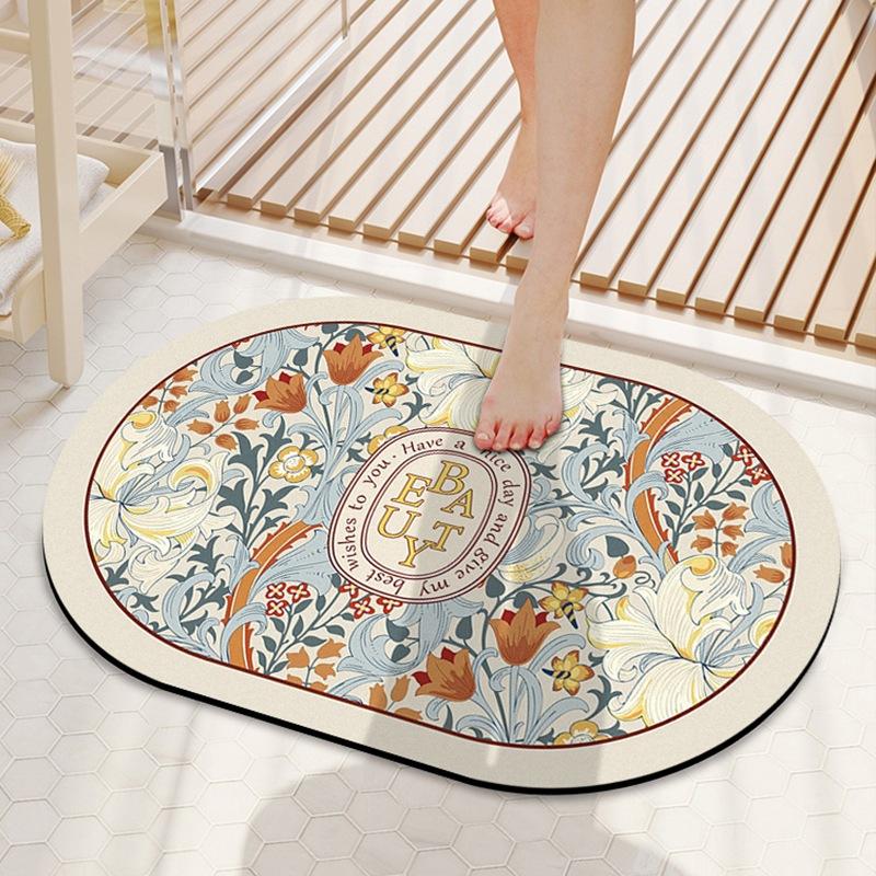 Rose Bathroom Door Non-slip Mat Diatom Mud Absorbent Soft Mat Toilet Toilet Carpet Quick-drying Mat
