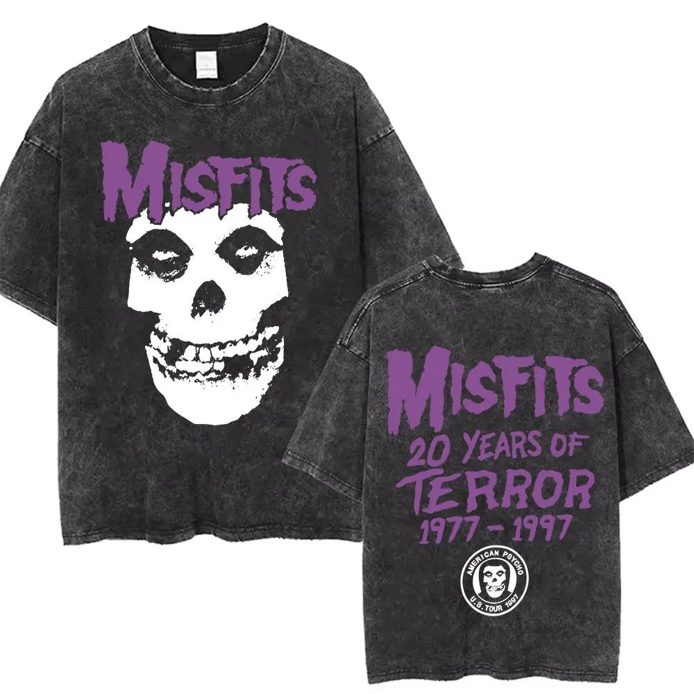 2026 Washed Vintage Hardcore Punk Band Misfits Tshirt Horror Skeleton Graphic T-shirt Men Women's Fashion Casual Oversized T Shirts