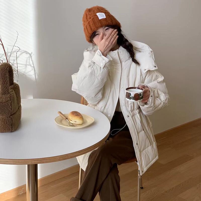 Waist down jacket women's medium and long 2024 winter fashion hooded sweet thickened white duck down slim coat