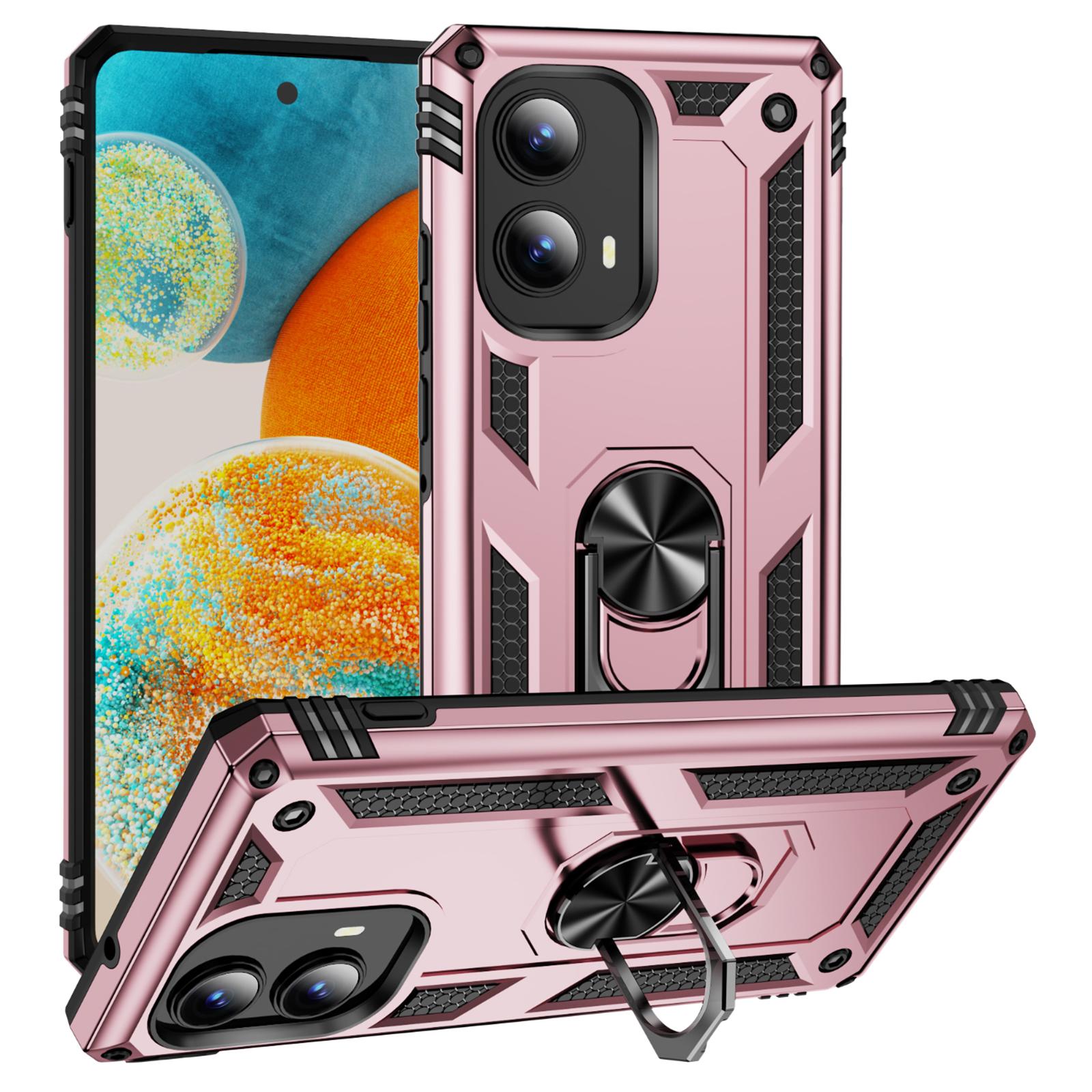 

For Motorola Edge (2024) 5G Case PC+TPU Phone Cover with Rotary Ring Kickstand Rose Gold