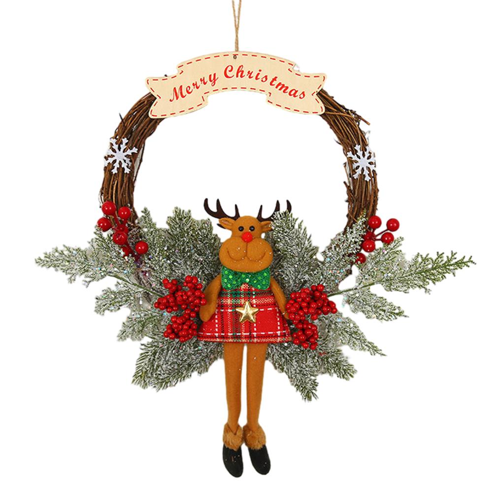 Christmas Wooden Hanging Garland Multifunctional Simulation Wreath with Bowknot Festival Theme for Holiday Indoor Outdoor Decor