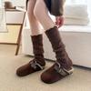 Black Fungus Edge Mid-calf Pile Socks To Shape Legs, Sweet Heart-shaped Socks for Women, Solid Color, Slimming, Breathable and Versatile Socks