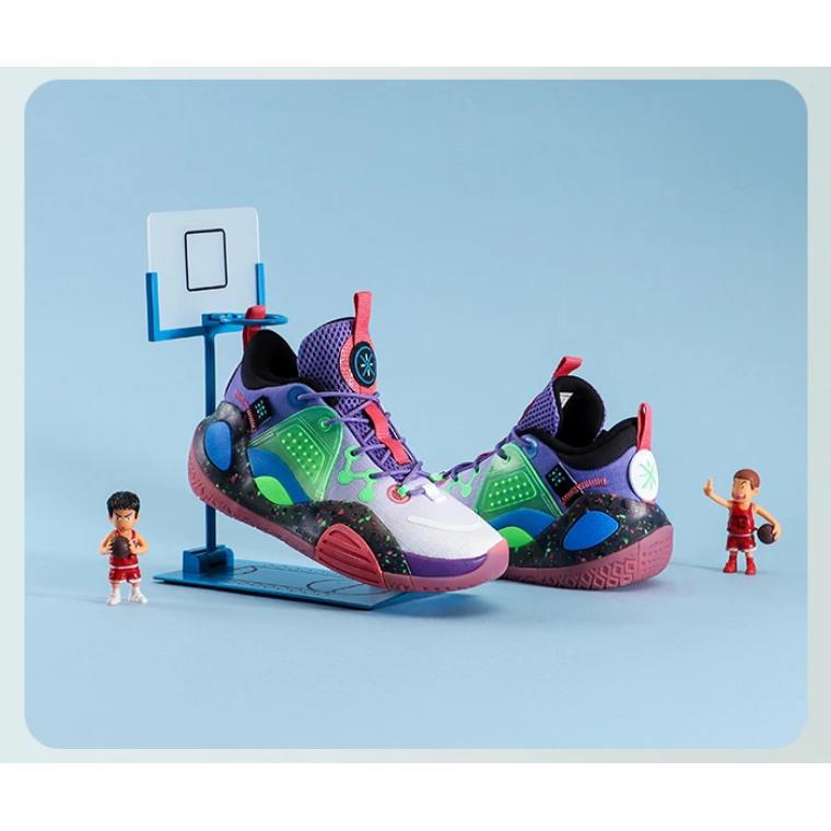 Li Ning All City 9 V1.5 Youth Basketball Shoes Kids Basketball Shoes Purple Green YKBR044-5