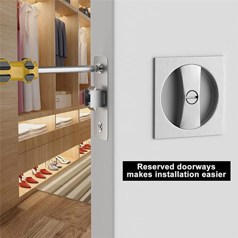 Bed/Bath Pocket Door Lock, Satin Nickel Contemporary Privacy Square Pocket Door Hardware, Sliding Pocket Door Latch