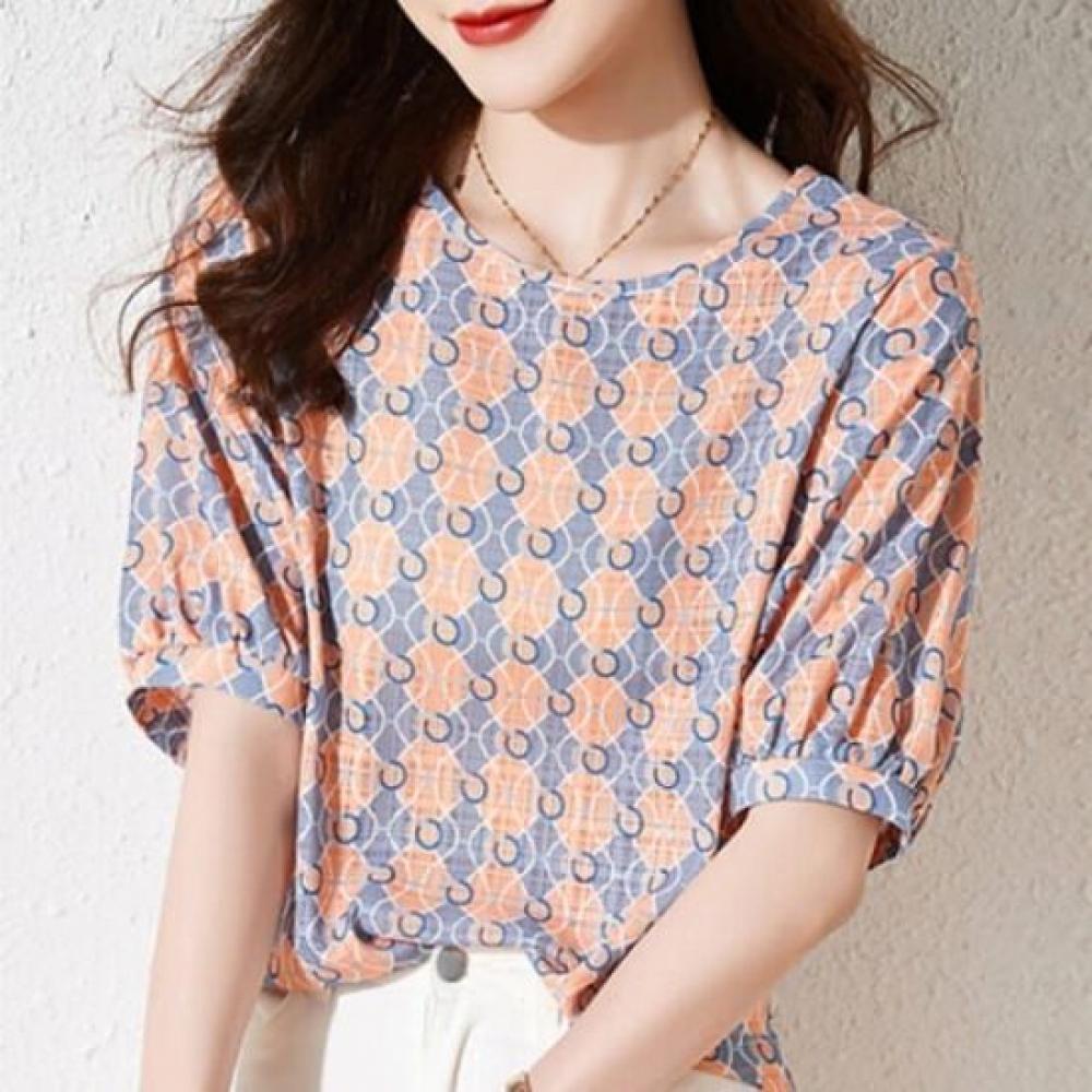 Navava Retro Printing Pattern Short Sleeve Blouse Nb1291