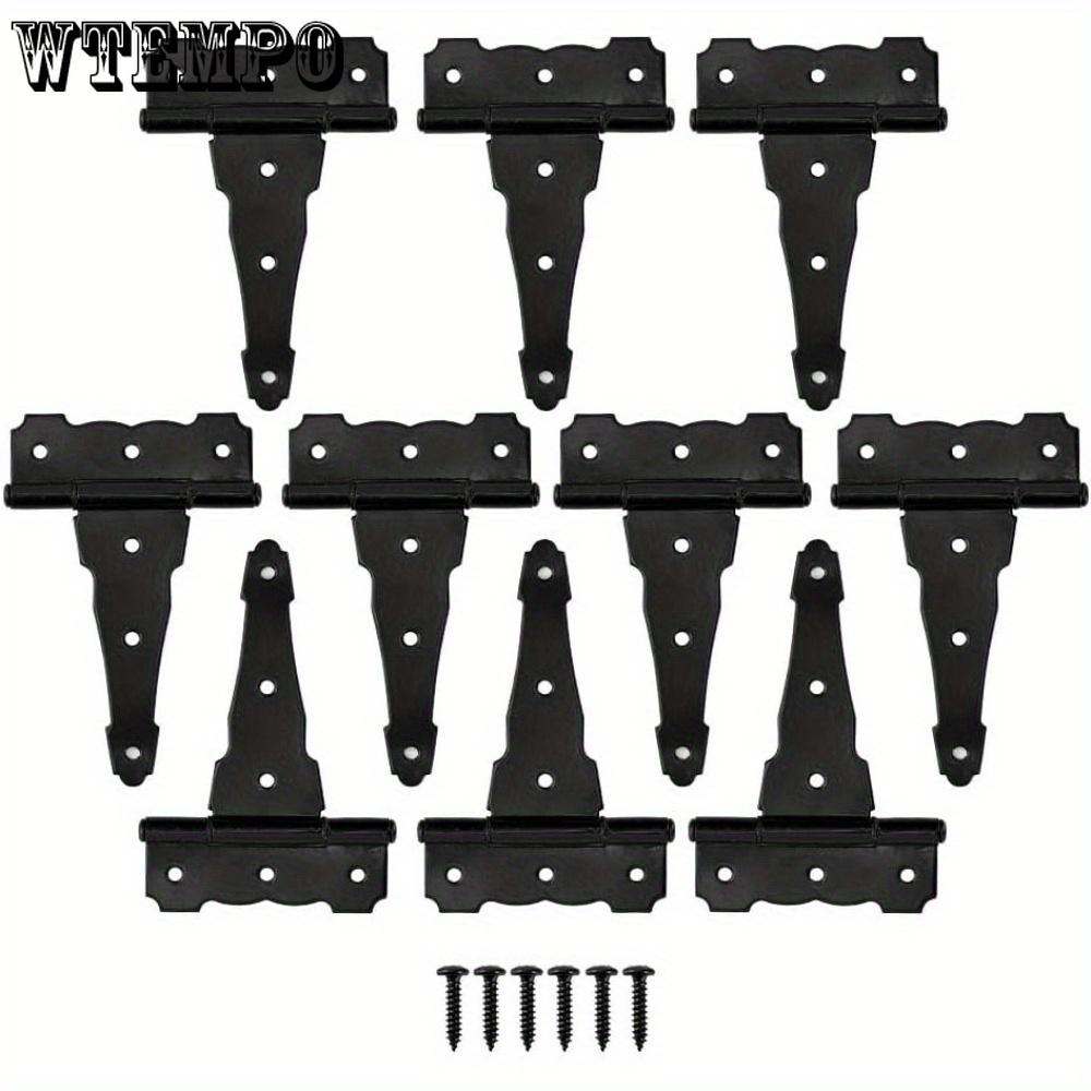 2pcs Decorative T Strap Hinge 4 Inches Black Shed Storage Gate Strap Hinge Barns Door Tee Hinges with Screws