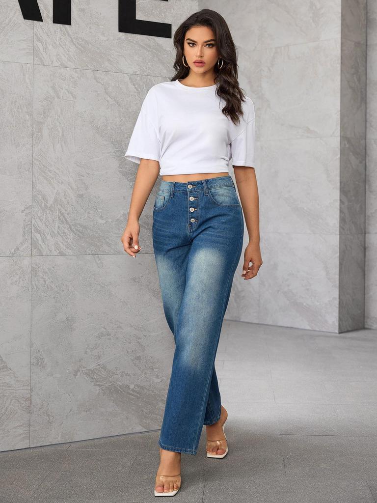 2023 Spring & Autumn Women's Casual Loose Slimming Straight-Leg Culottes Jeans