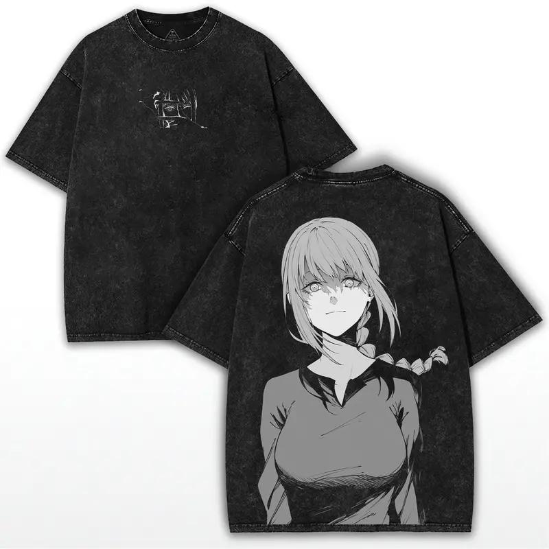 

2025 Power Cool Graphic T Shirt Chainsaw Man Anime Harajuku Washed T-shirt Men Women Clothing Oversized Cotton Short Sleeve Tees XXL чорний