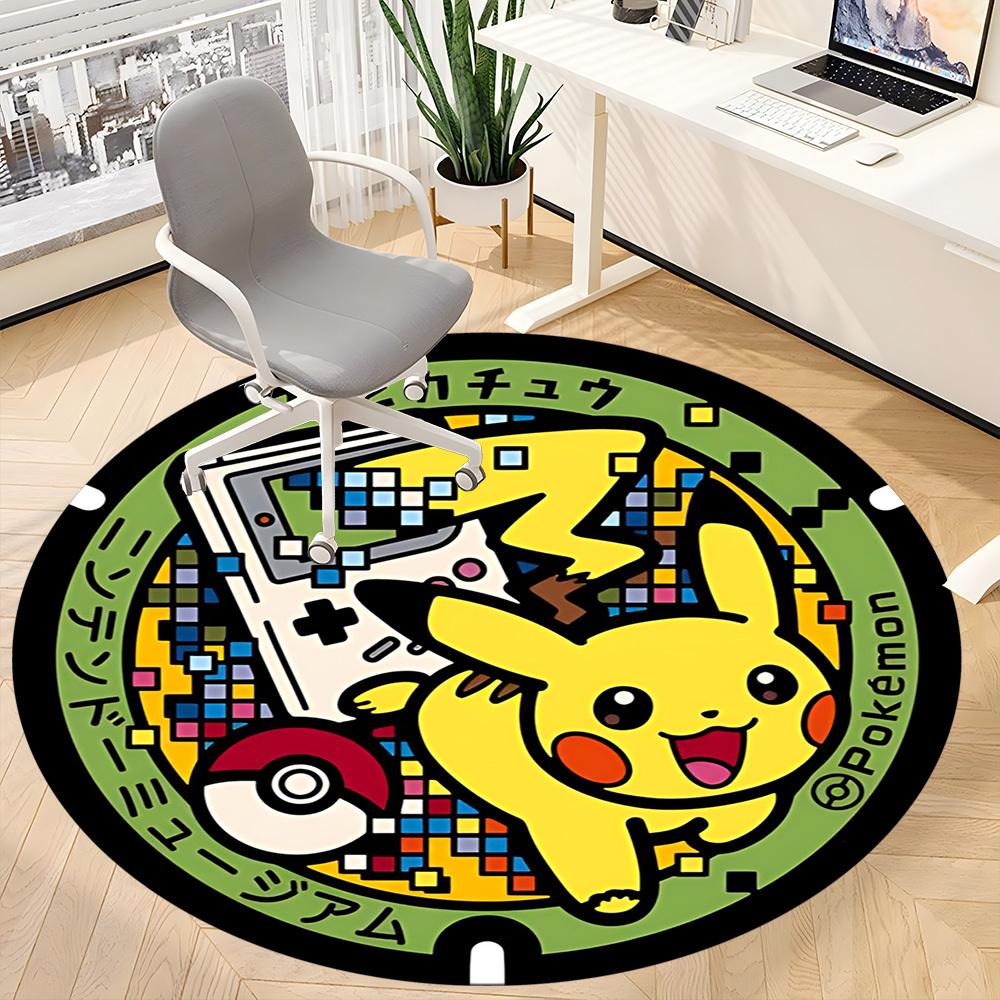 1pc Pikachu Gaming Office Round Area Rug, Indoor Mat Suitable For Office, Under Office Chairs Bedroom Living Room Home Decor, Room Deco