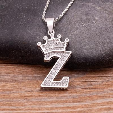 Nidin Luxury A-Z Crown Alphabet Pendant Chain Necklace Punk Style Lucky Initial Name Jewelry Fine Party Wedding Birthday Gift