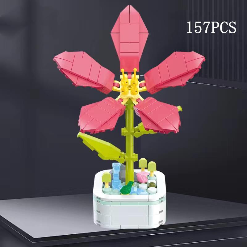 Kalıcı Buket Lale Çiçeği Yapı Taşı 3D Model Ev Dekorasyonu Bitki Saksıda Montaj Tuğlaları Sevgililer Günü Çocuk Hediyeleri