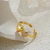 Double Heart Sparkling Ring Smooth Metal Opening Love Rings Stainless Steel 18K Gold Plated Vintage Chunky Hand Zircon Anillos