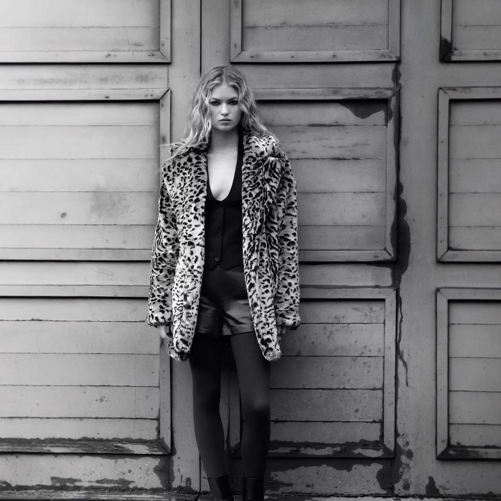 2024 Fall/Winter Faux Fur Leopard Print Mid-Length Coat