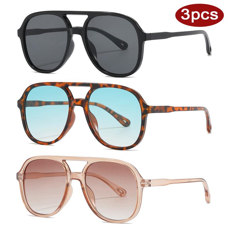3pcs New Simple Style Square Sunglasses Vintage Large Frame Multi Color UV400 Eyeglasses Outdoor Personalized Glasses Unisex
