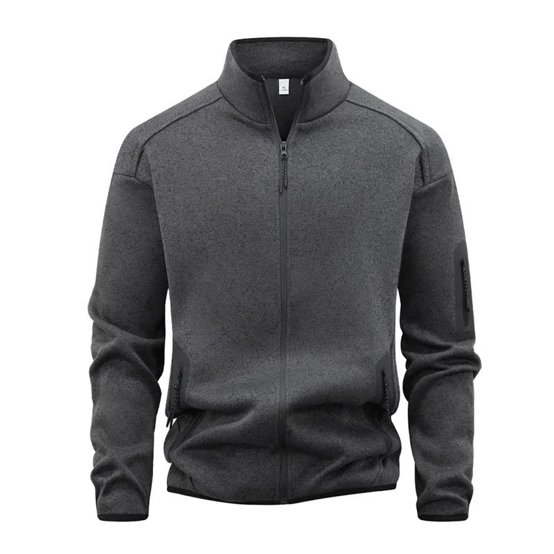 

Мужские худи с длинным рукавом на молнии, с воротником-стойкой, осенне-зимние, повседневные спортивные кардиганы открытого типа для мужчин 3XL черный серый