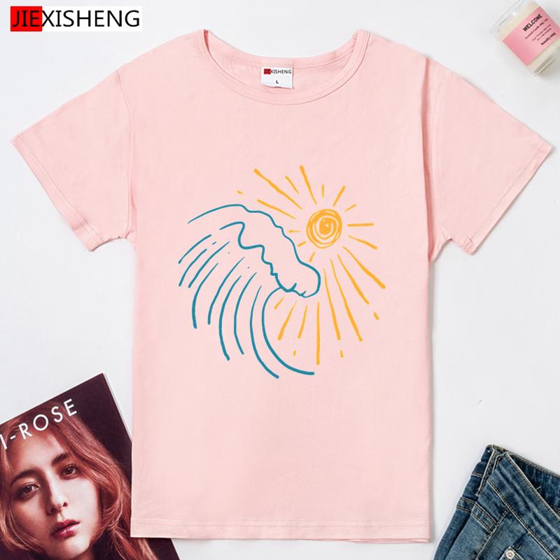 Natural Scenery Print Women T-Shirts Summer Casual Short Sleeve O-Neck Tshirt Tops 5 Colors Tee Shirt Tops Camisetas Mujer
