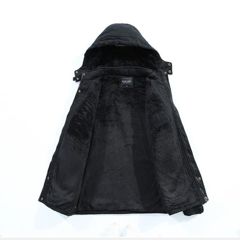Autumn and Winter Thick Warm Hooded Cotton-Padded Jacket Men's Casual Business Coat Fleece Parkas