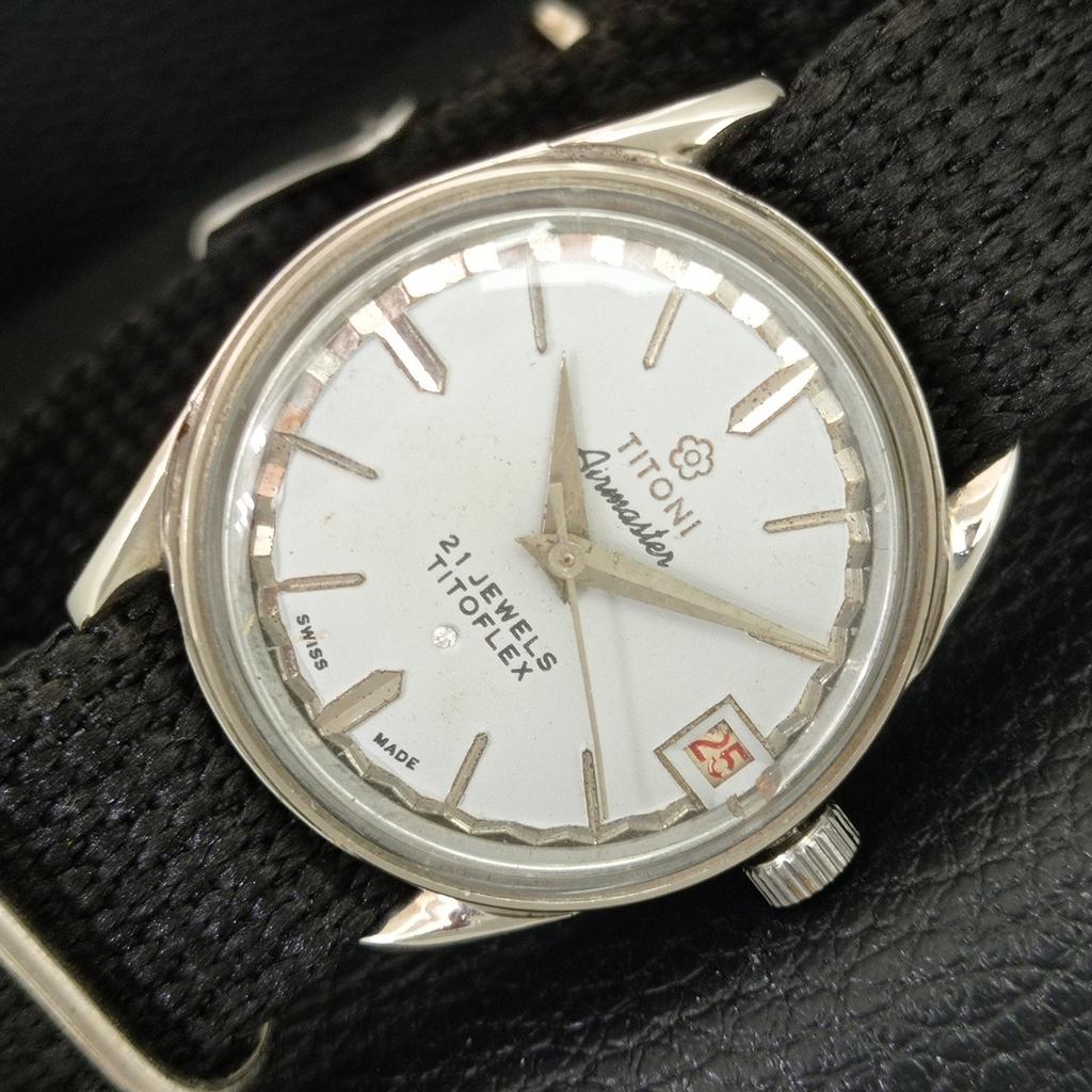 TITONI AIRMASTER TITOFLEX ВИНТАЖНЫЕ МЕХАНИЧЕСКИЕ ШВЕЙЦАРСКИЕ МУЖСКИЕ СЕРЫЕ ЧАСЫ a705149-1