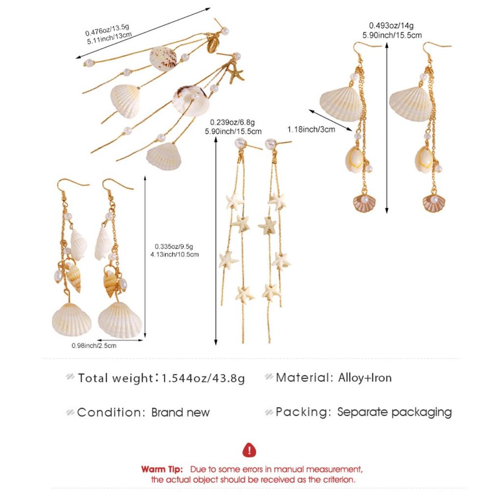 Multi Layer Seashell Tassel Drop Earrings Glossy Bead Chain Summer Beach Boho Long Dangle Ear Jewelry for Women