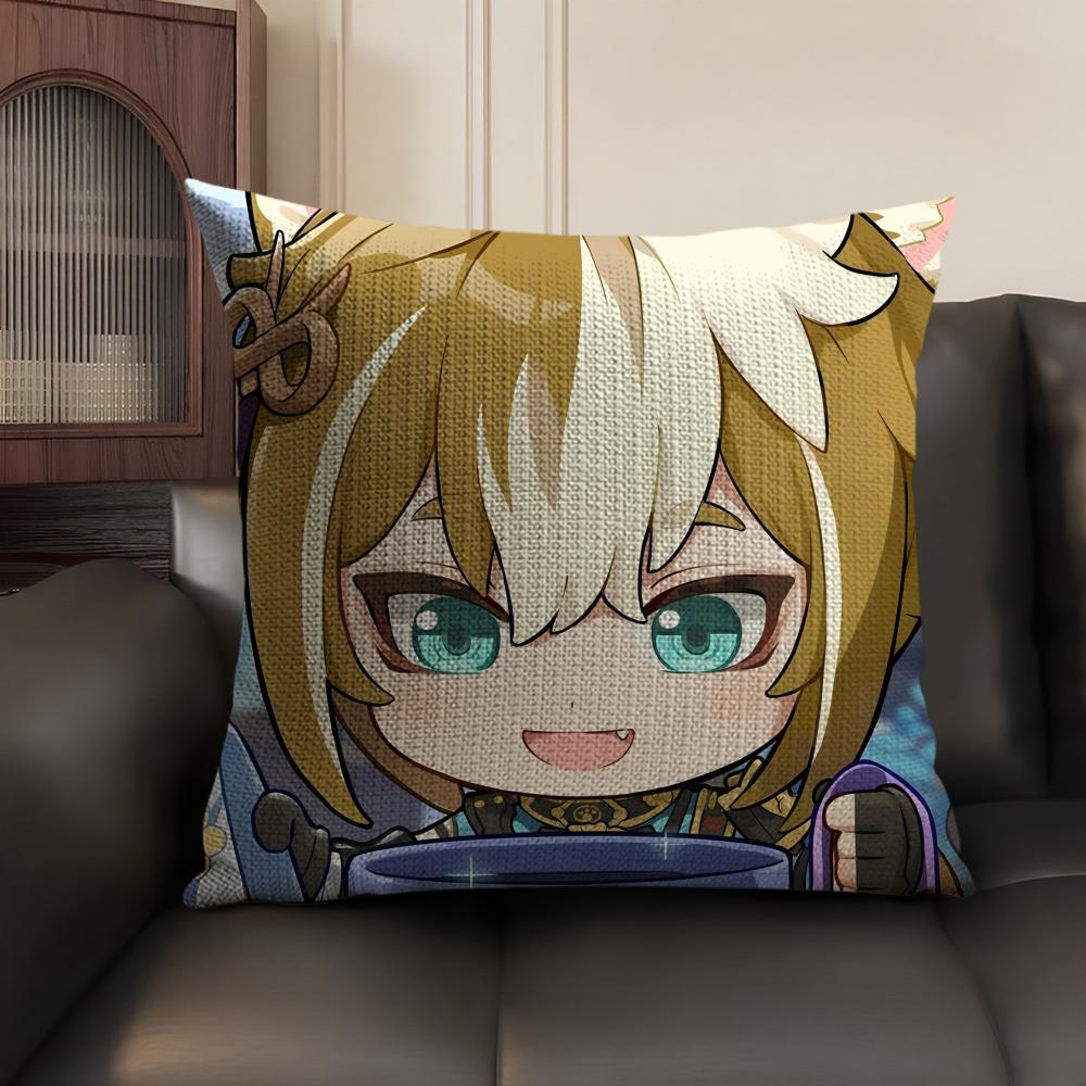 Gorou Cute Genshin Impact Cushion Cover Natural Linen Organic Fabric Double-Sided Printing Sofa Home Decor Gift Pillow Case