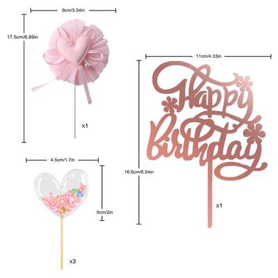 PinkHeart Happy Birthday Cake Topper  Geburtstagstortenaufsatz Schönes Herz Cupcake Topper Picks Rosa Kuchendekorationen für Geburtstag