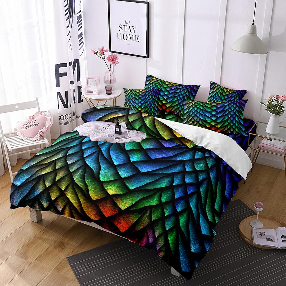 Dragon Scale Bedding Duvet Cover Set King Queen Size Wild Animal Skin Bedding Set Glitter Psychedelic Animal Comforter Cover