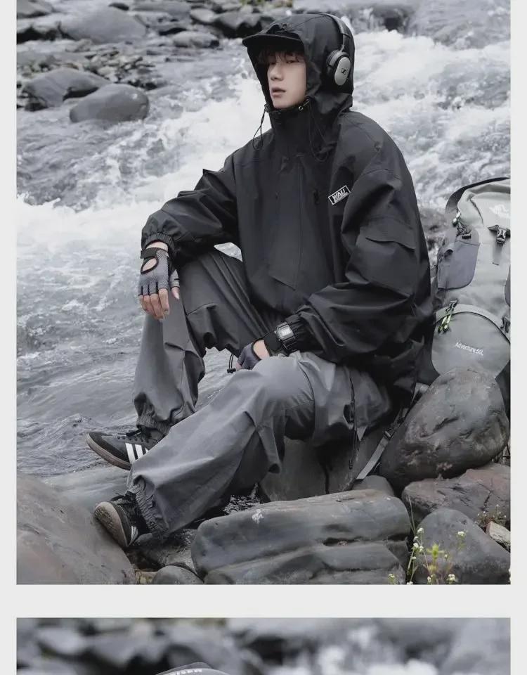 Mountain Outdoor Men's Windproof Waterproof Jacket - Trendy American-style Functional Workwear for Spring and Autumn
