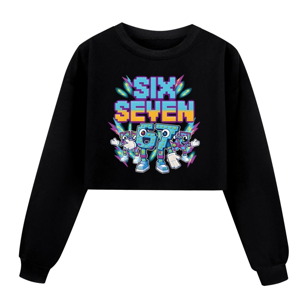 5220 Kinder Mädchen Steal a Brainrot 67 Six Seven Bedruckt Lässig Lange Ärmel Rundhals Sweatshirt Top
